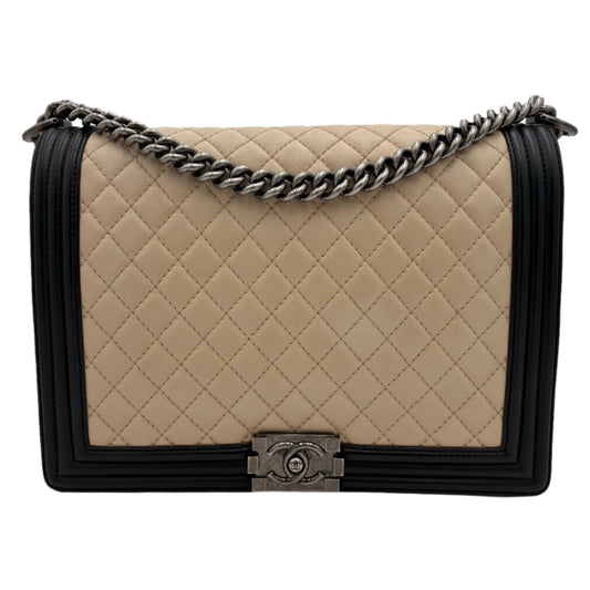 2012 Chanel Large Tan & Black Lambskin Boy Bag