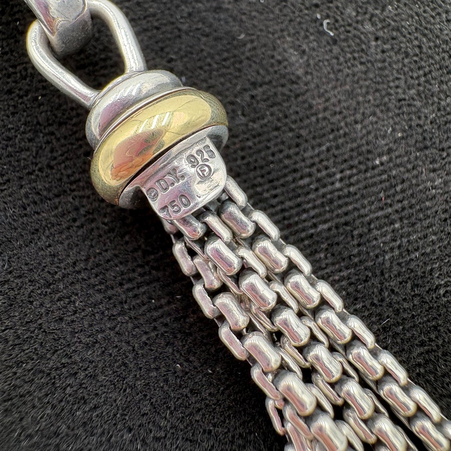 David Yurman Sterling 18K Diamond Box Chain Four Strand Necklace