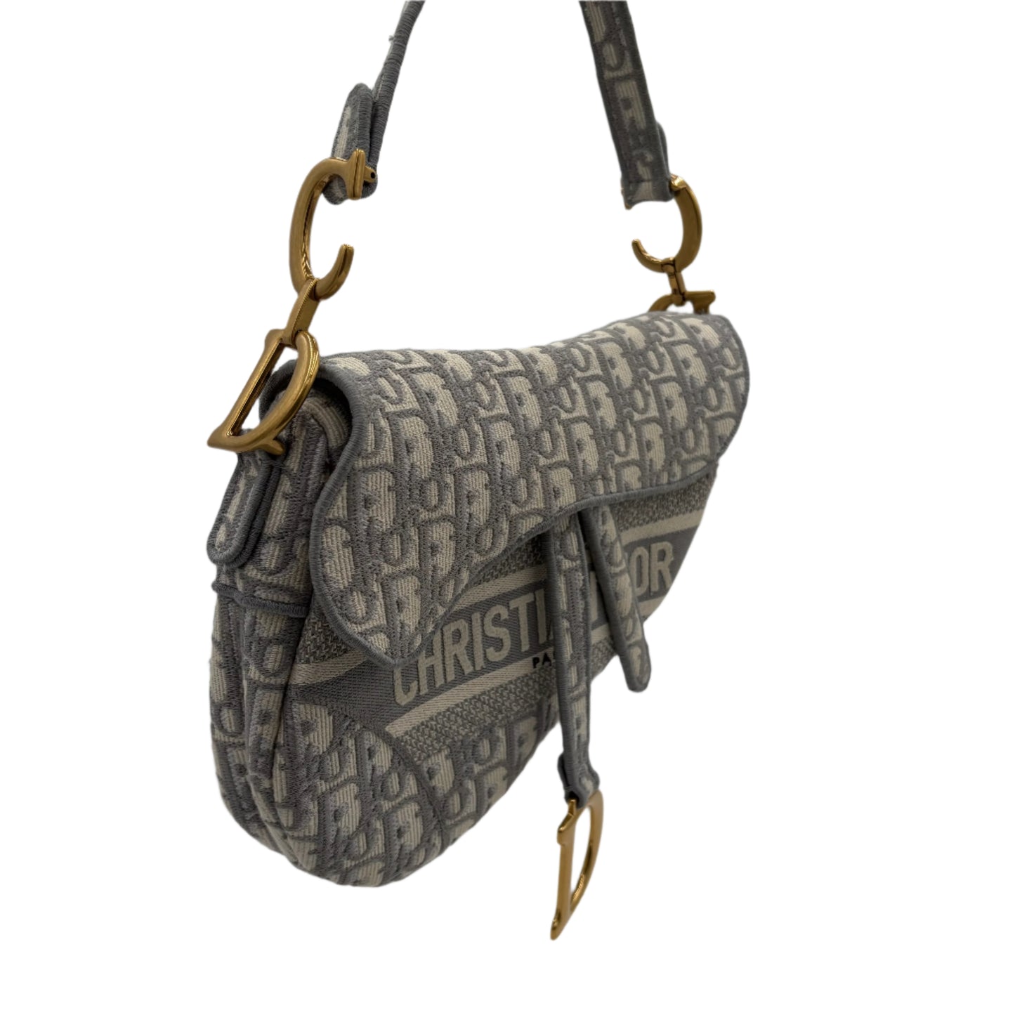Christian Dior Gray Embroidered Oblique Saddle Bag