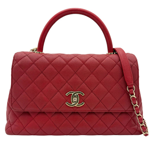 Chanel Coco Top Handle Small Lizard Trim Flap Bag