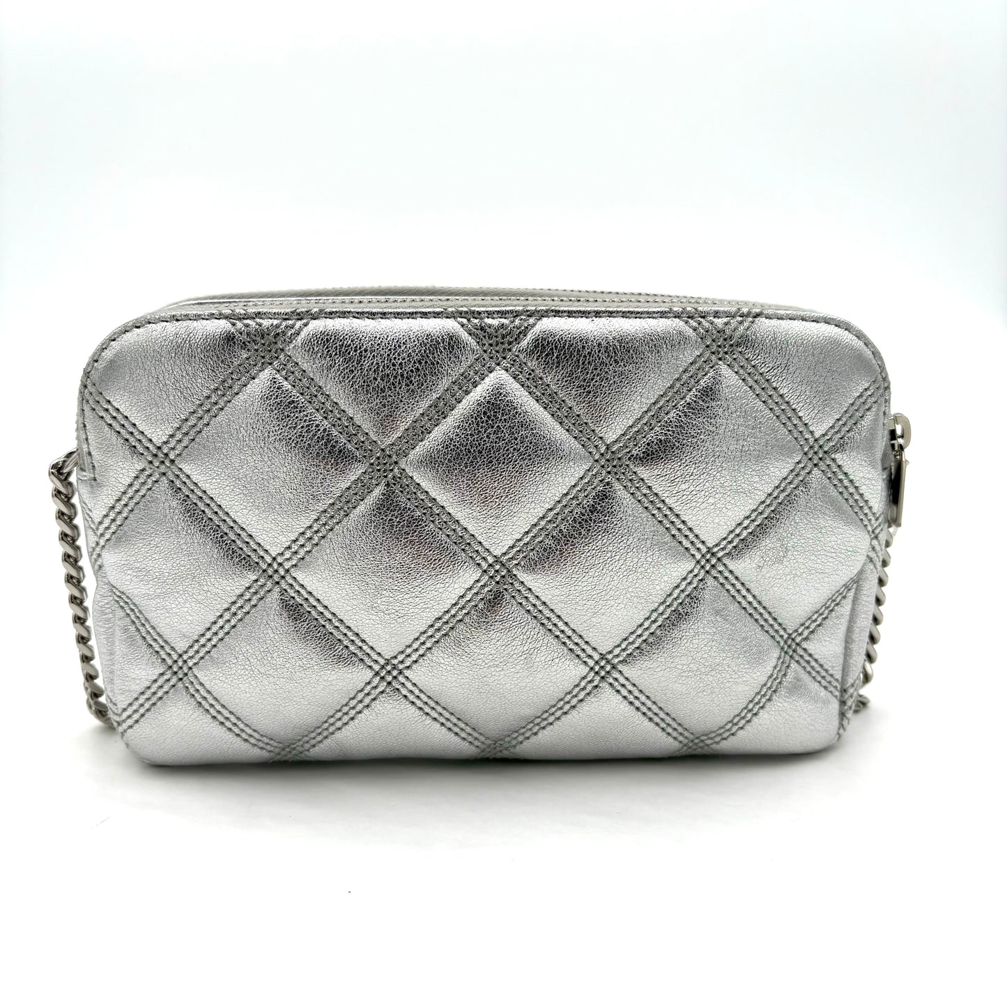 YSL Metallic Quilted Double Zip Pouchette Crossbody Bag