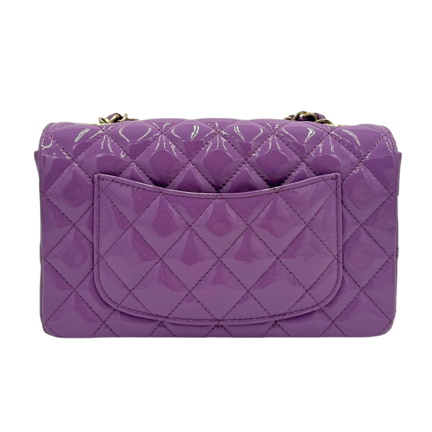 MIB 2019 Chanel Patent Quilted Mini Rectangular Flap Bag Purple