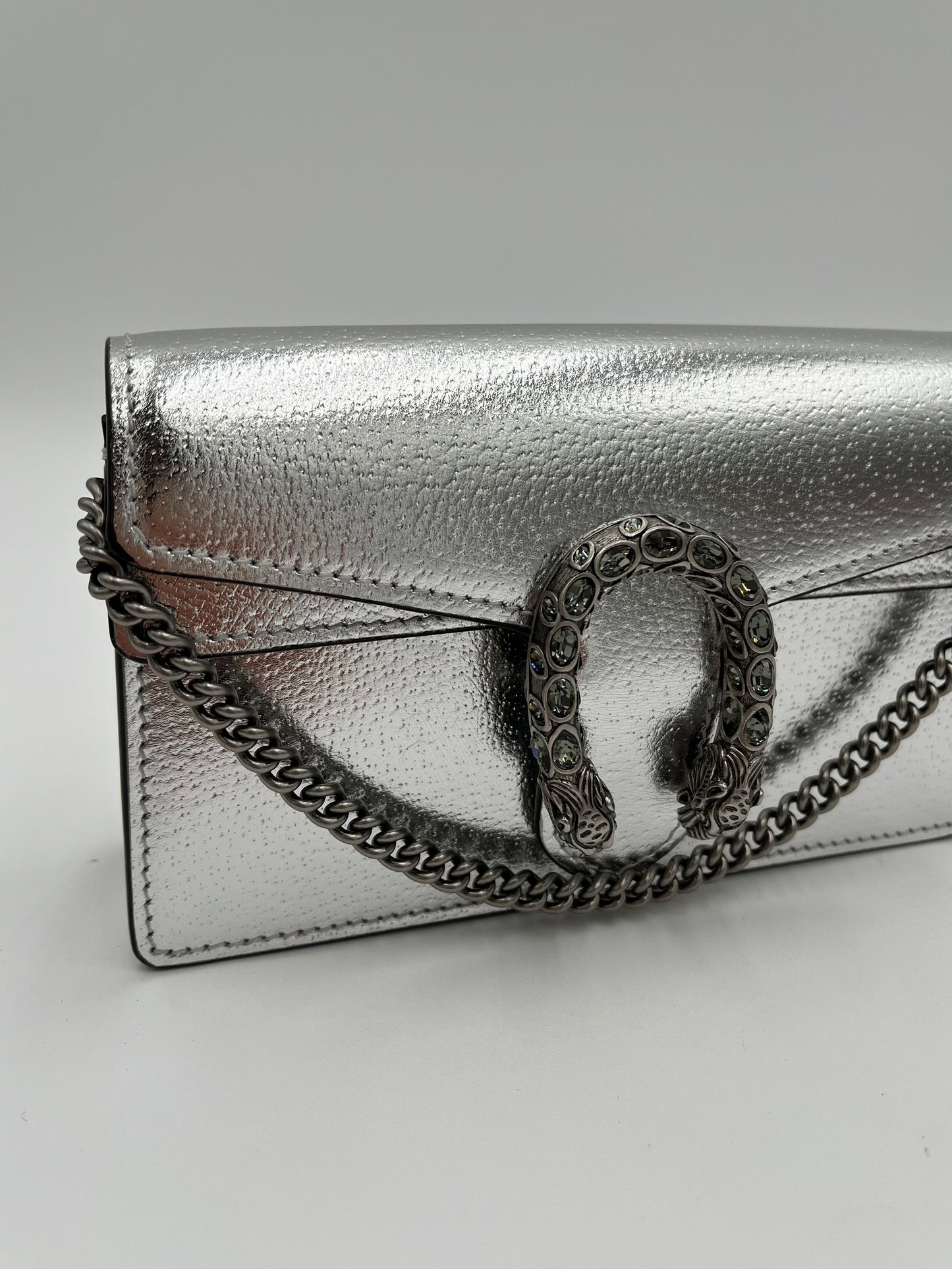 MIB Gucci Silver Leather Mini Dionysus Crossbody