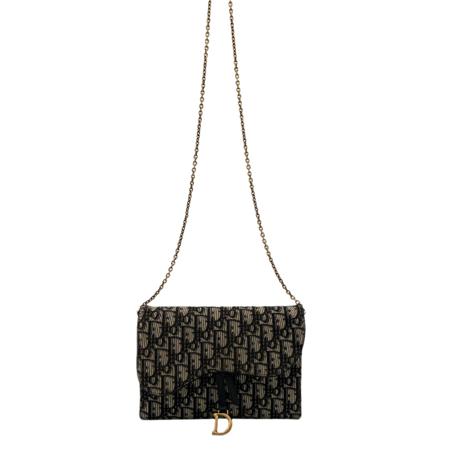 Saddle Pouch with Chain Blue Dior Oblique Jacquard