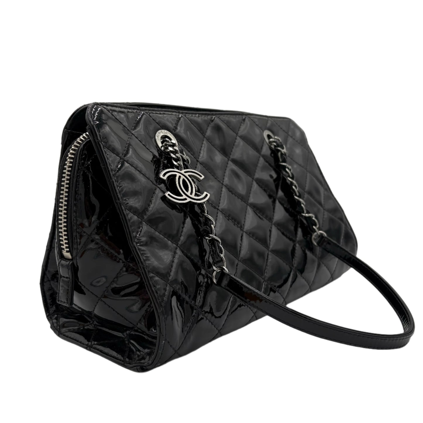 Chanel Patent zip Shopping Bag-Black