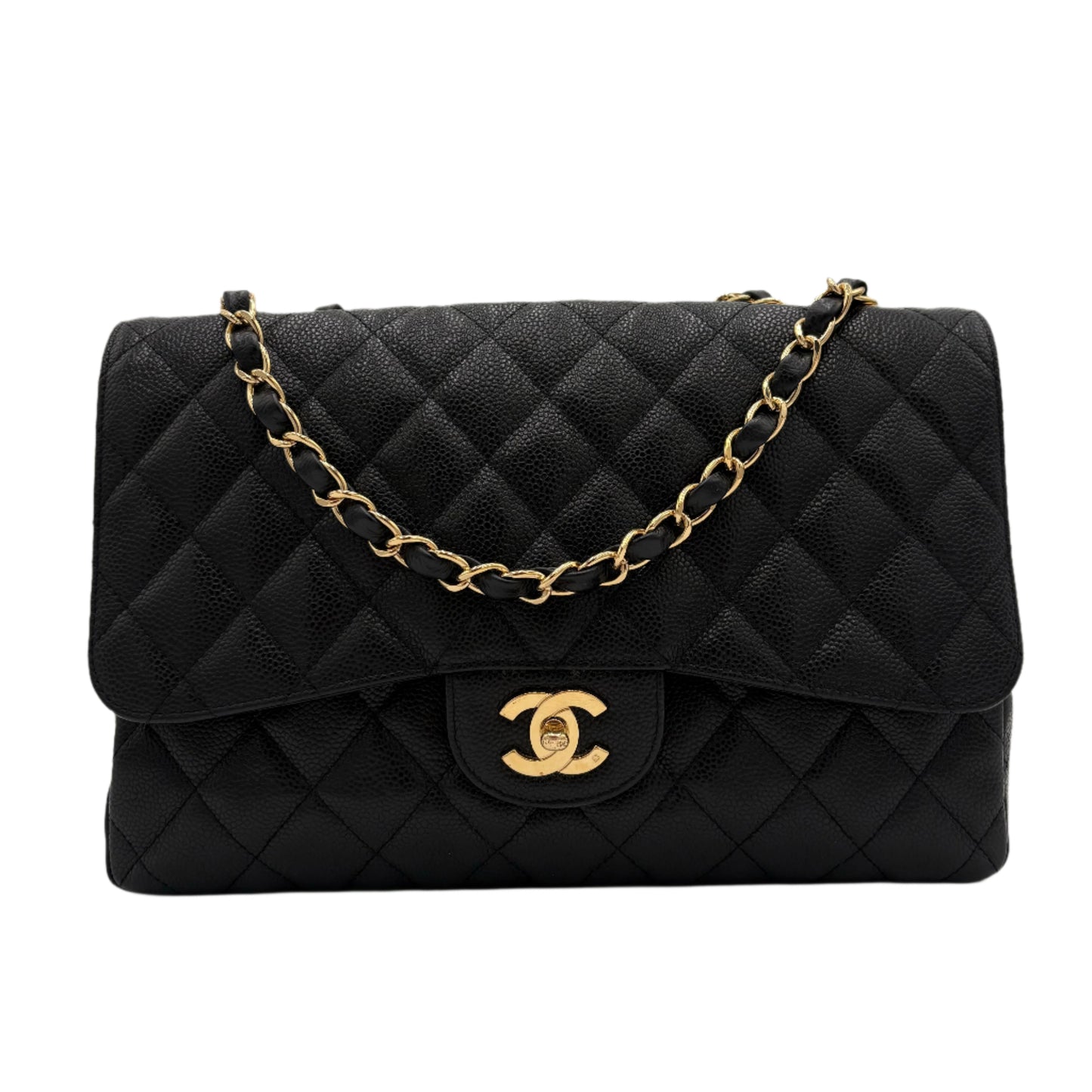 2008 Chanel Single Flap Classic-Black Caviar : Jumbo