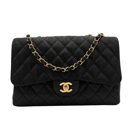 2008 Chanel Single Flap Classic-Black Caviar : Jumbo