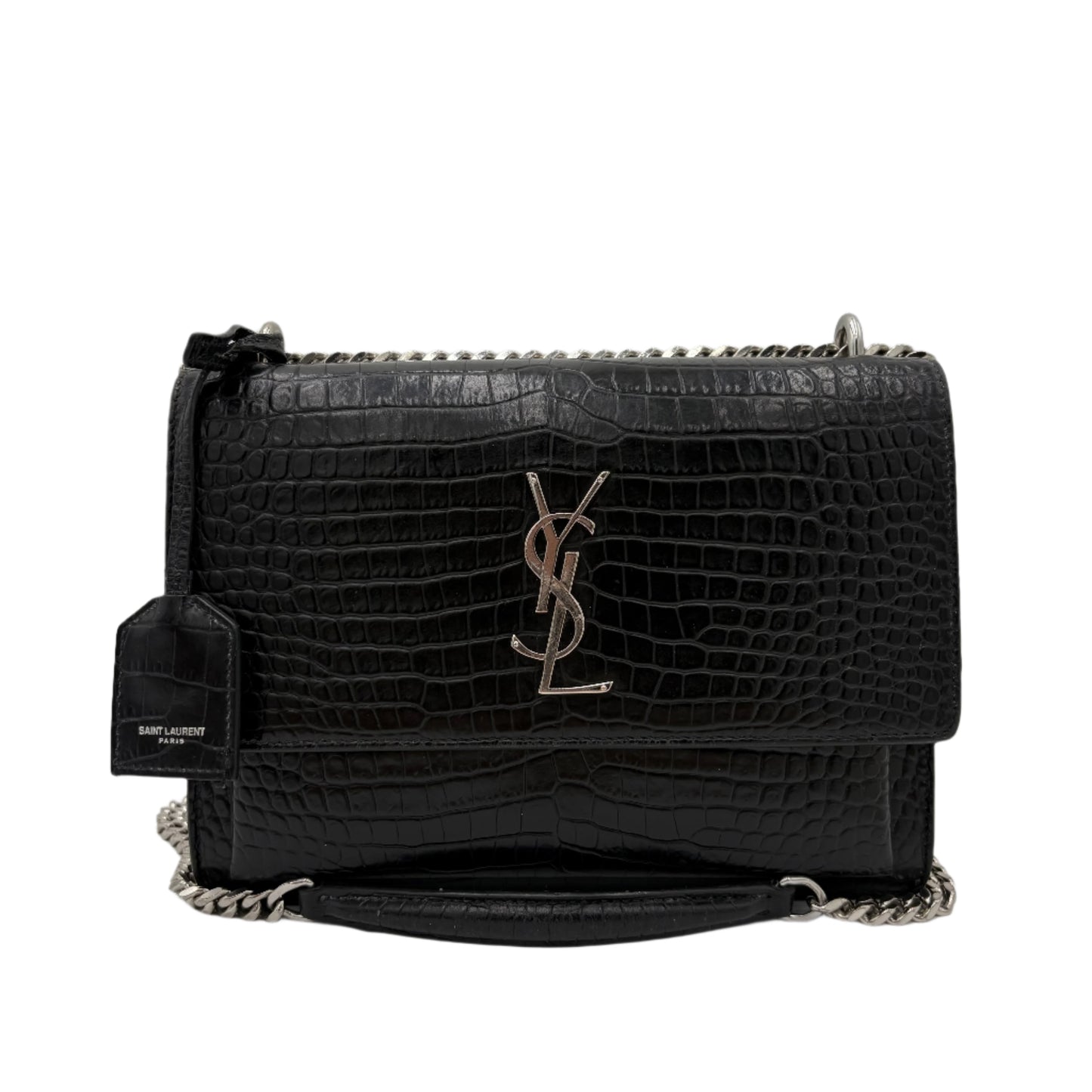 Saint Laurent Sunset Medium Croc-Embossed Crossbody Bag