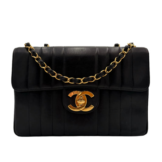94-96 Chanel Vertical Flap Bag-Black Lambskin : Jumbo
