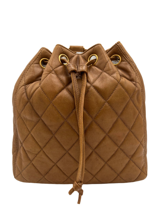 1996 Chanel Quilted Drawstring-Tan