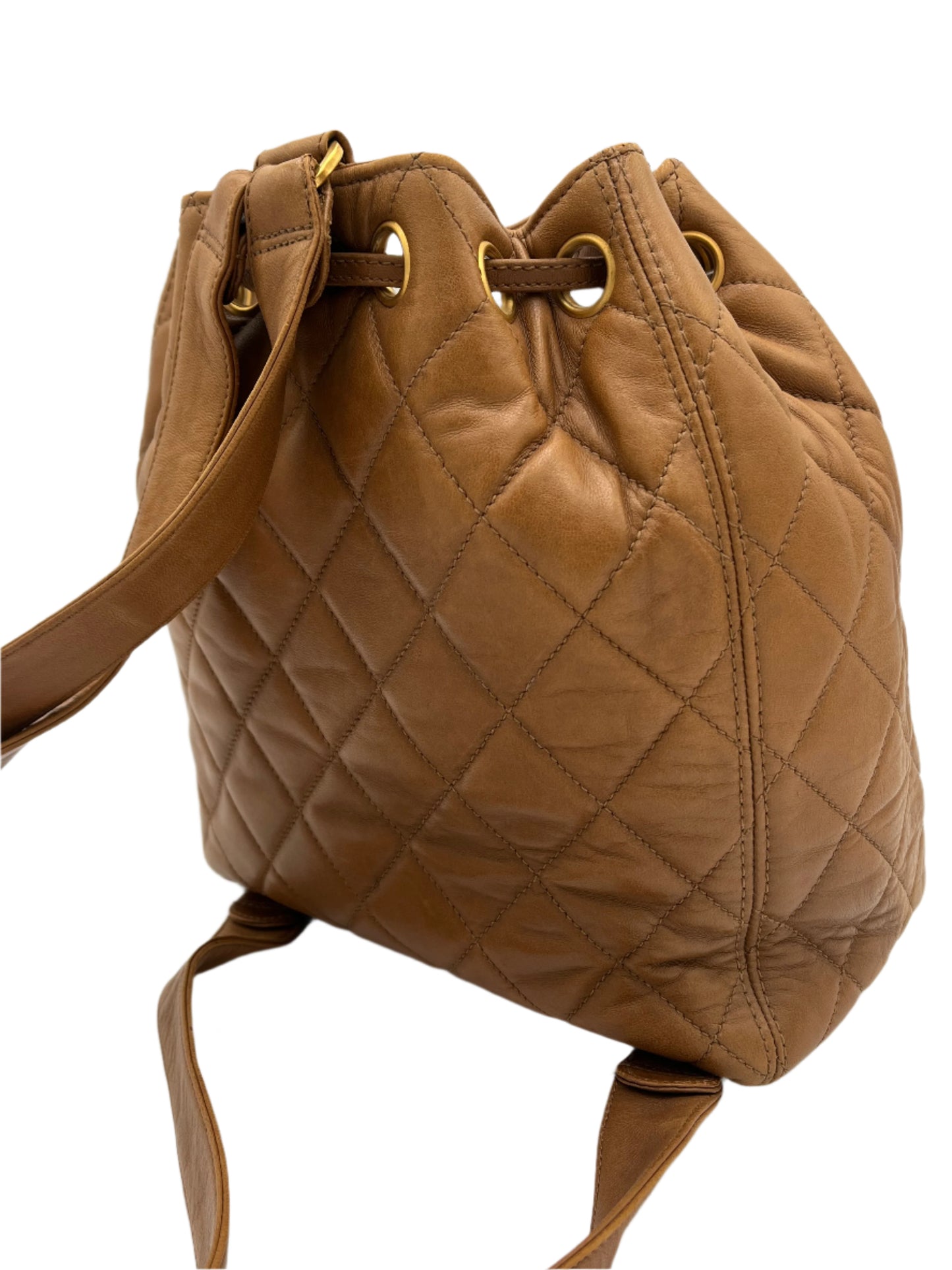 1996 Chanel Quilted Drawstring-Tan