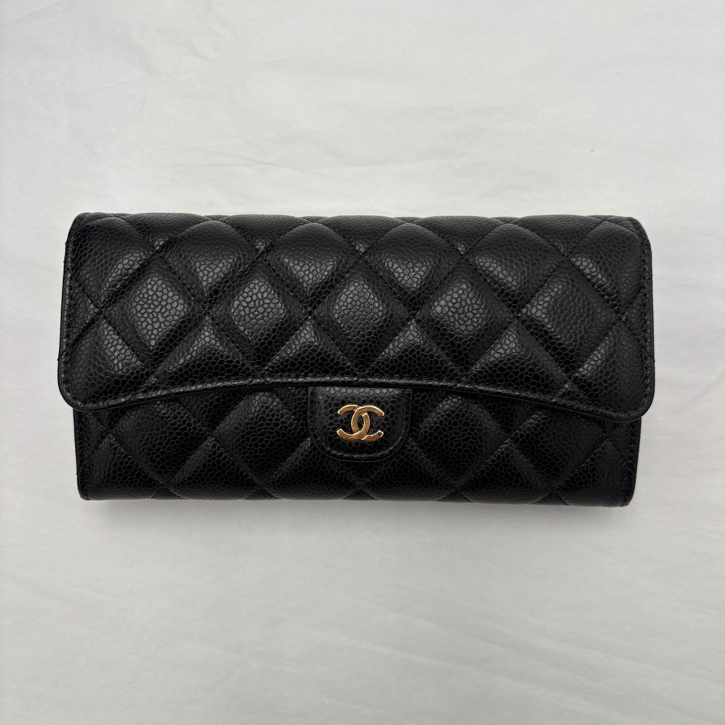 NIB 2019 Chanel Caviar Gusset Flap Long Wallet