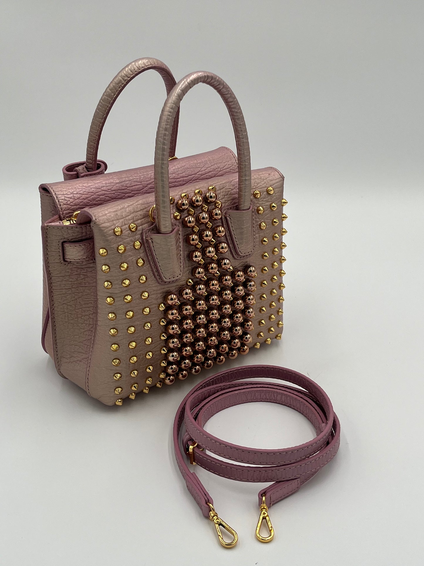 MCM Milla Pearl Studs Mini Tote-Pink