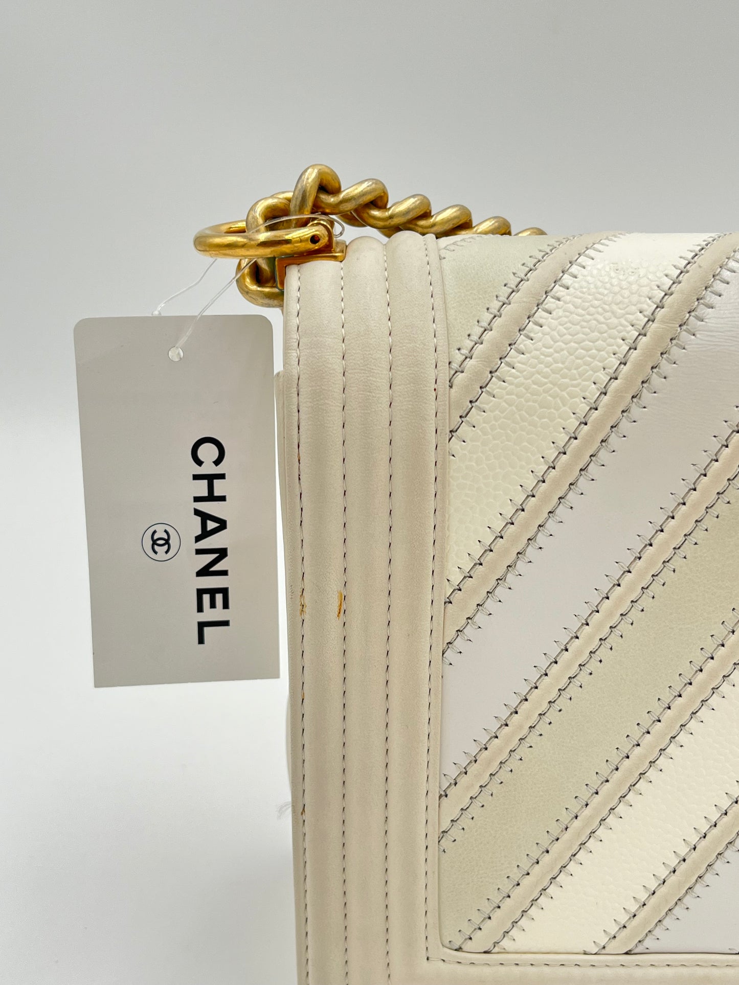 Chanel Chevron Medium Boy Bag.-White 2 tone : Medium