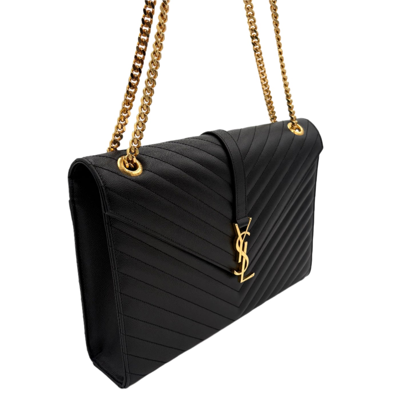 Saint Laurent Large Envelope Satchel Matelasse Chevron Leather: Black