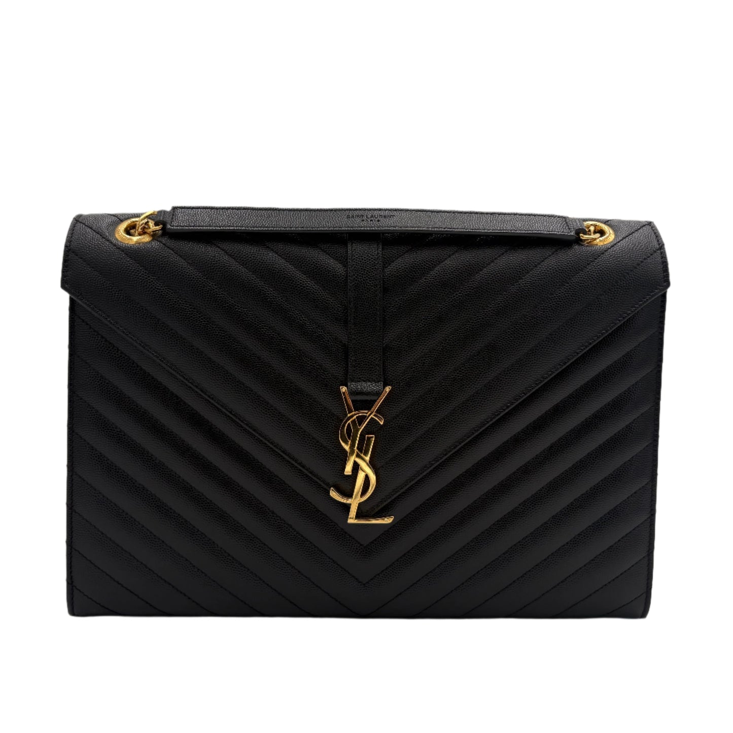 Saint Laurent Large Envelope Satchel Matelasse Chevron Leather: Black