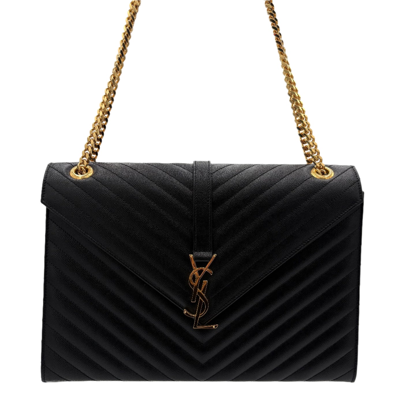Saint Laurent Large Envelope Satchel Matelasse Chevron Leather: Black