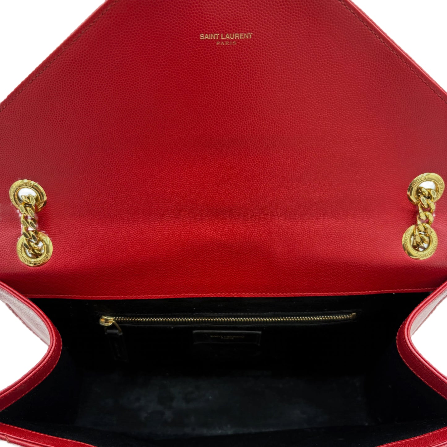 Saint Laurent Large Envelope Satchel Matelasse Chevron Leather: Red