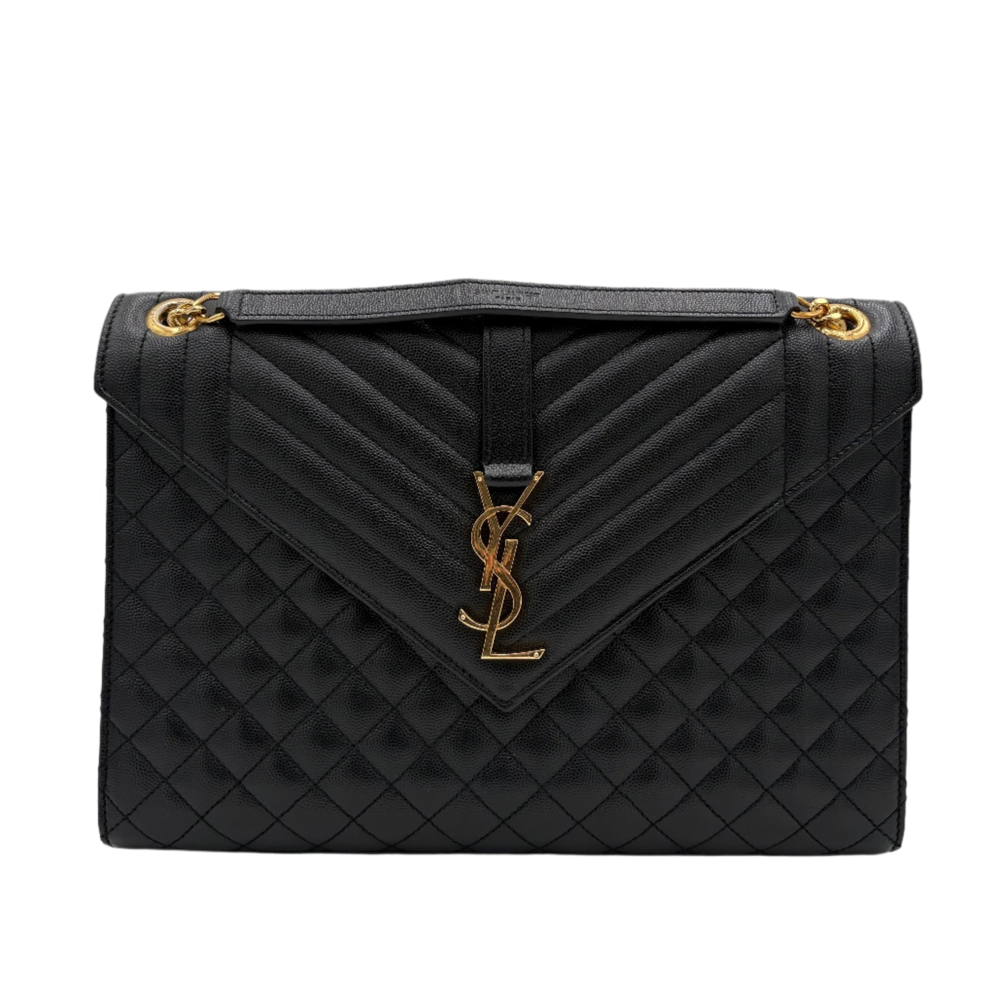 Saint Laurent Envelope Triquilt Large Shoulder Bag in Grained Leather