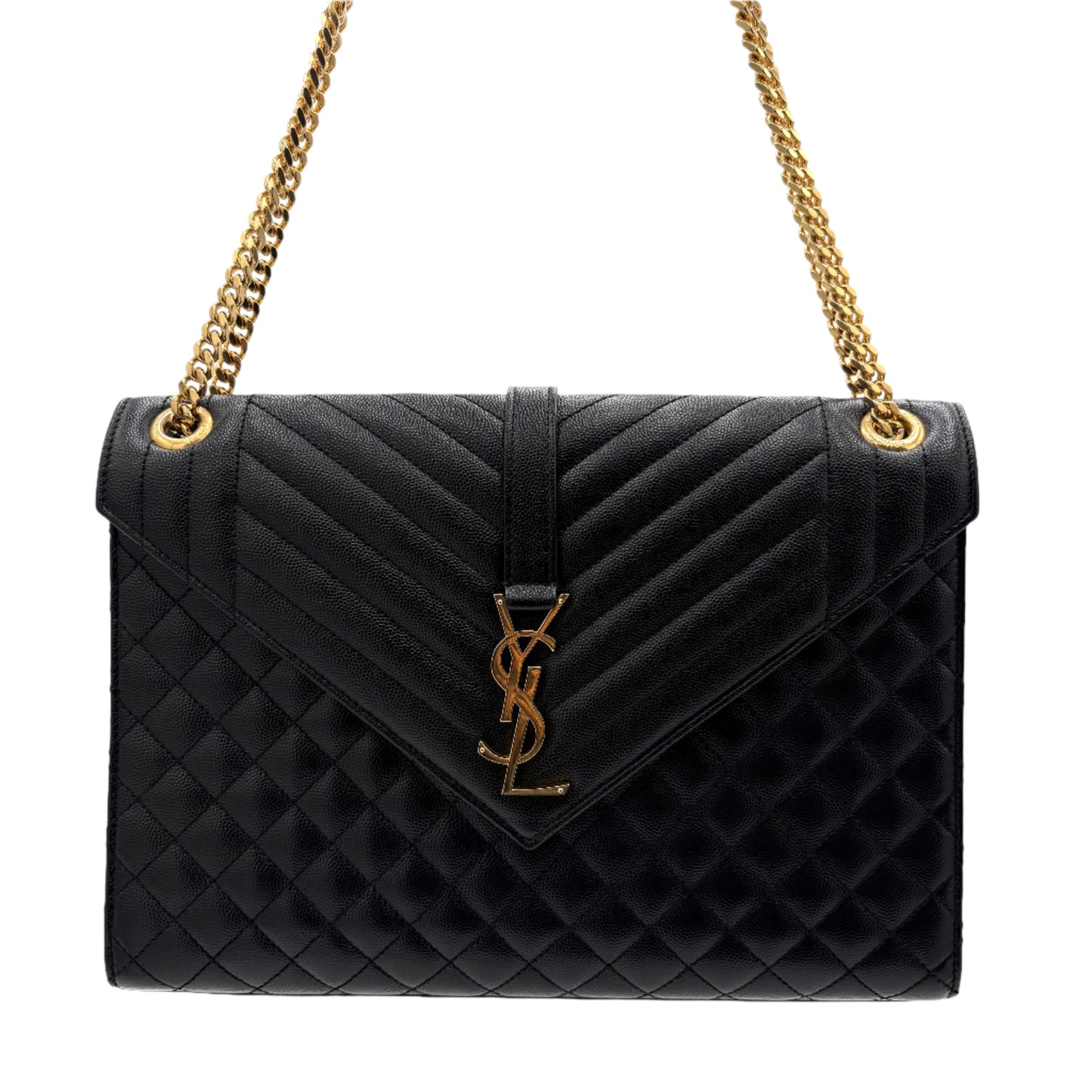 Saint Laurent Envelope Triquilt Large Shoulder Bag in Grained Leather