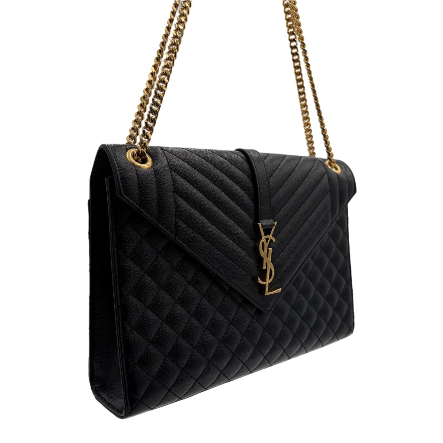 Saint Laurent Envelope Triquilt Large Shoulder Bag in Grained Leather