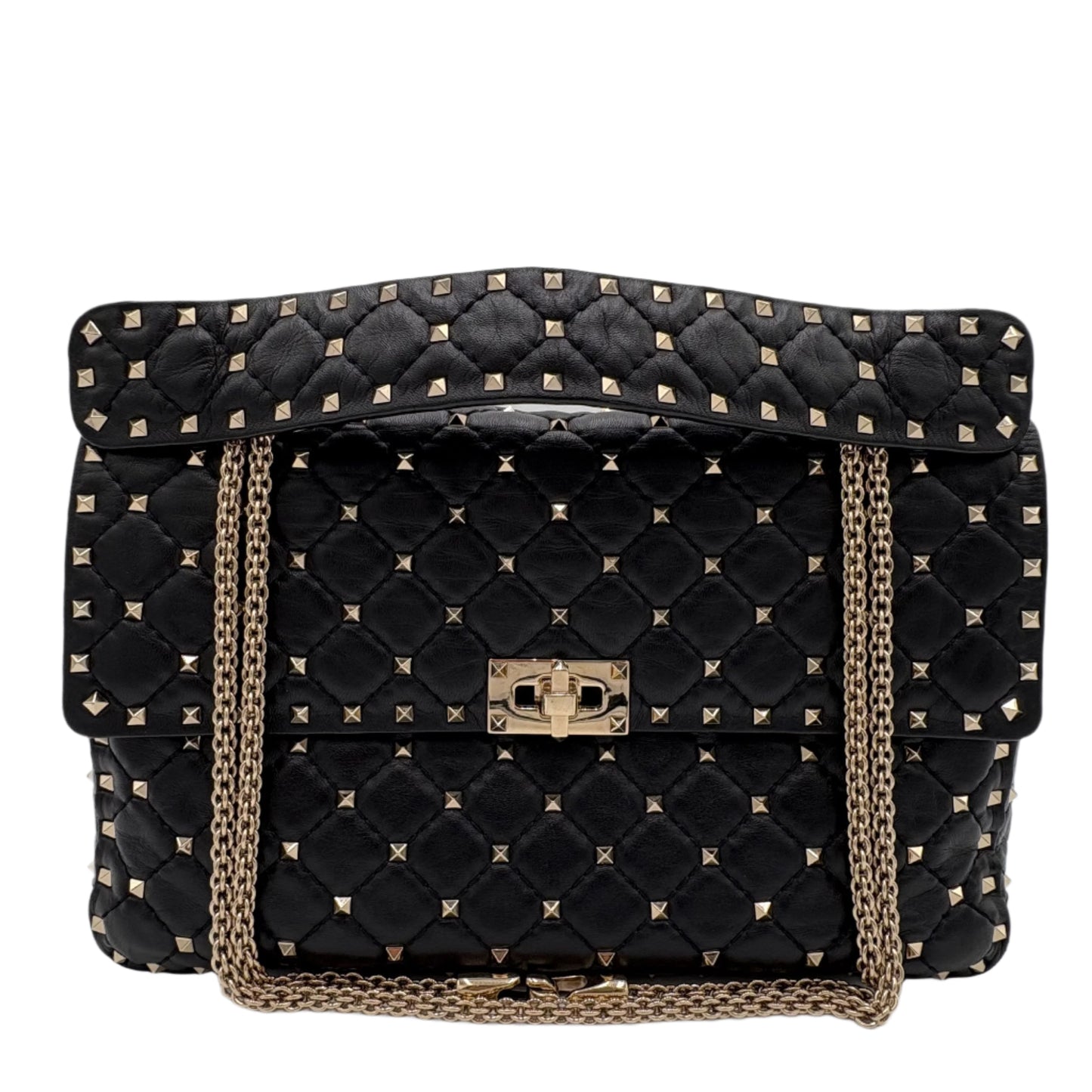Valentino Rockstud Spike Flap-Black Quilt : Large