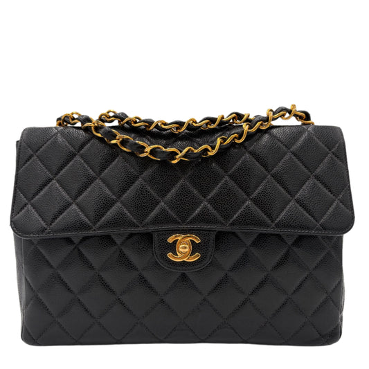 2002 Chanel Caviar Flap Bag-Black : Jumbo