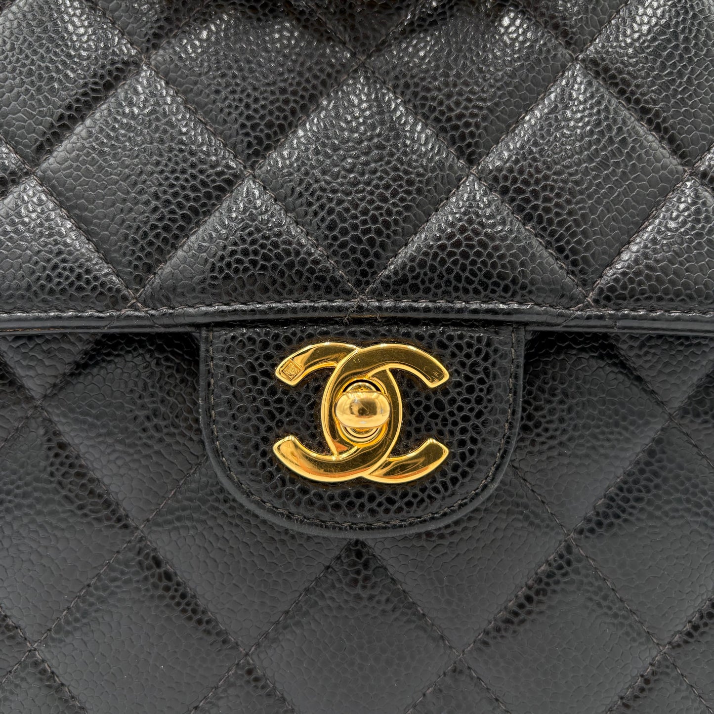 2002 Chanel Caviar Flap Bag-Black : Jumbo