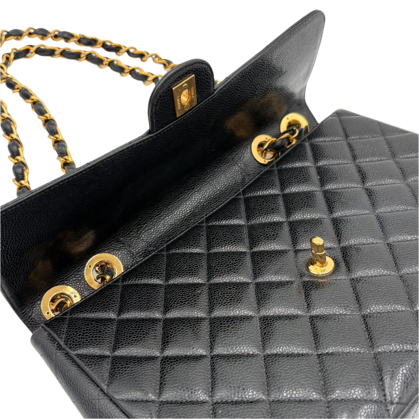 2002 Chanel Caviar Flap Bag-Black : Jumbo