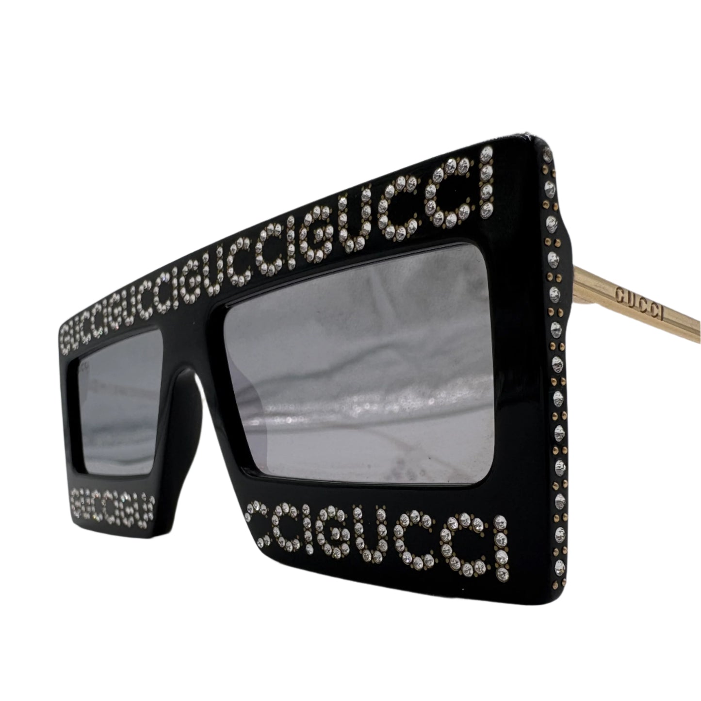 GUCCI Black Gold Hollywood Forever Crystal Sunglasses