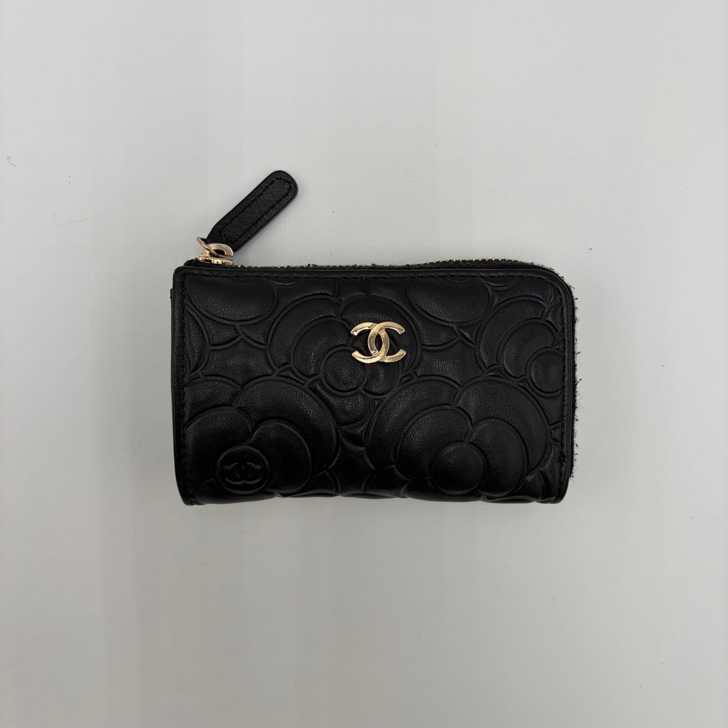 2021 Chanel Embossed Camellia Key Pouch