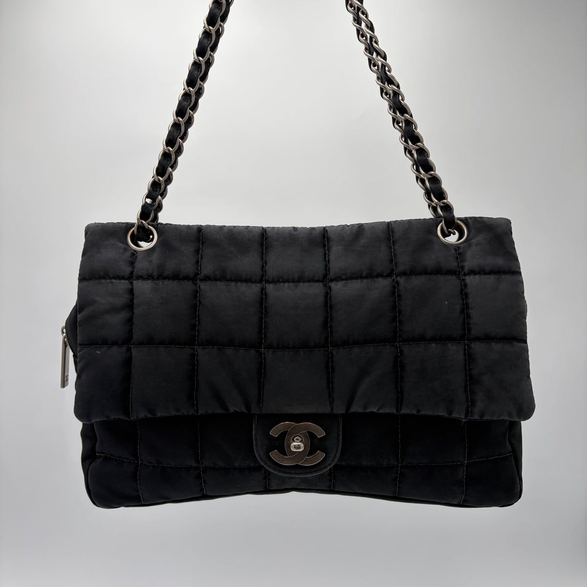 2002 Chanel Nylon Chocolate Bar Zip Flap Bag