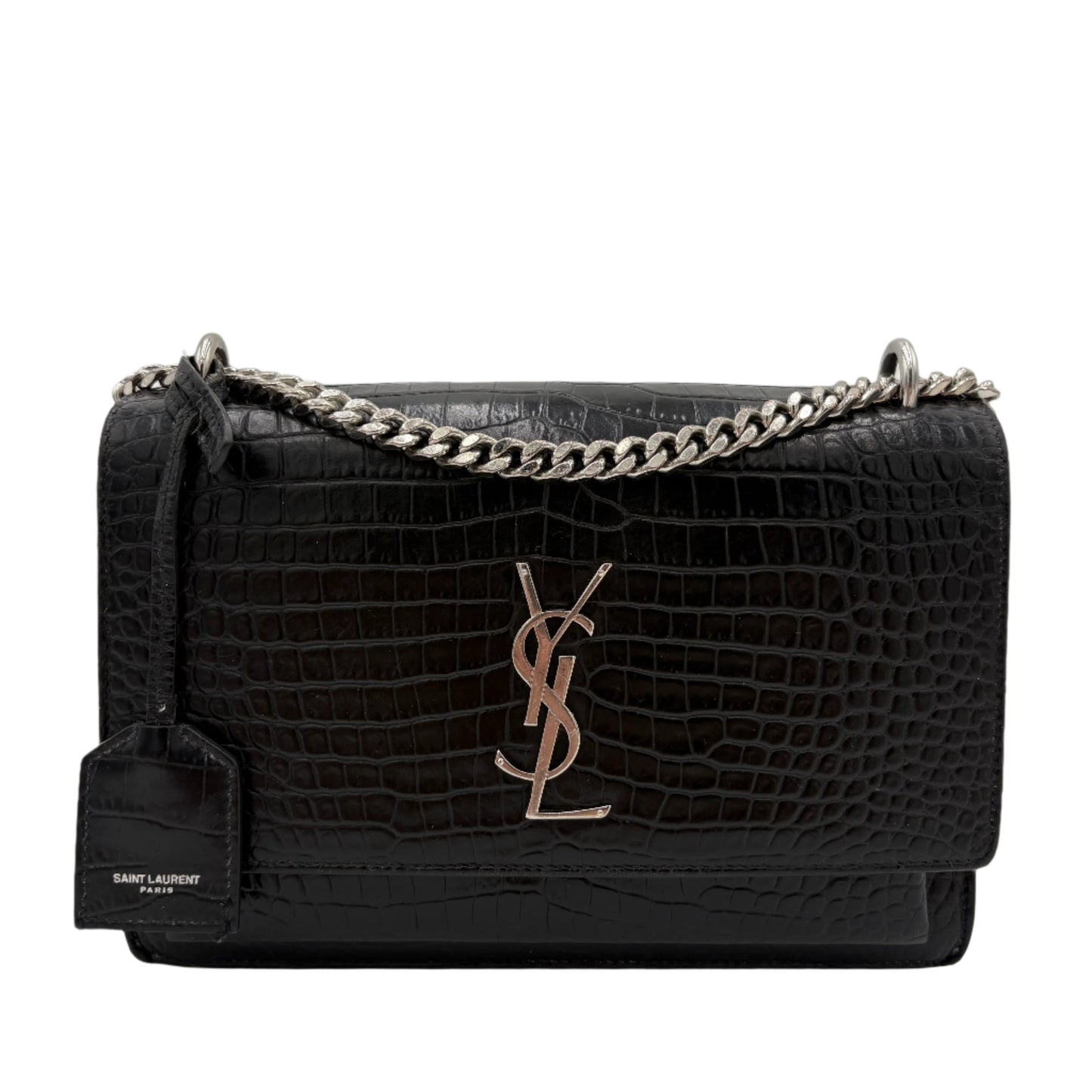 Saint Laurent Sunset Medium Croc-Embossed Crossbody Bag