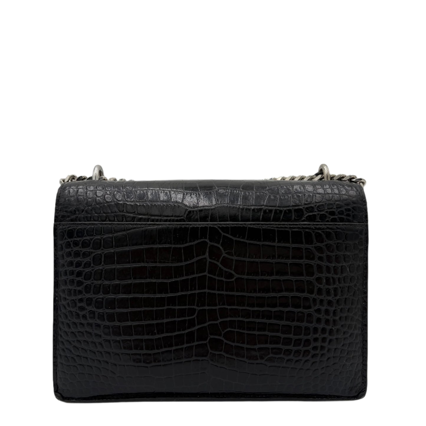 Saint Laurent Sunset Medium Croc-Embossed Crossbody Bag