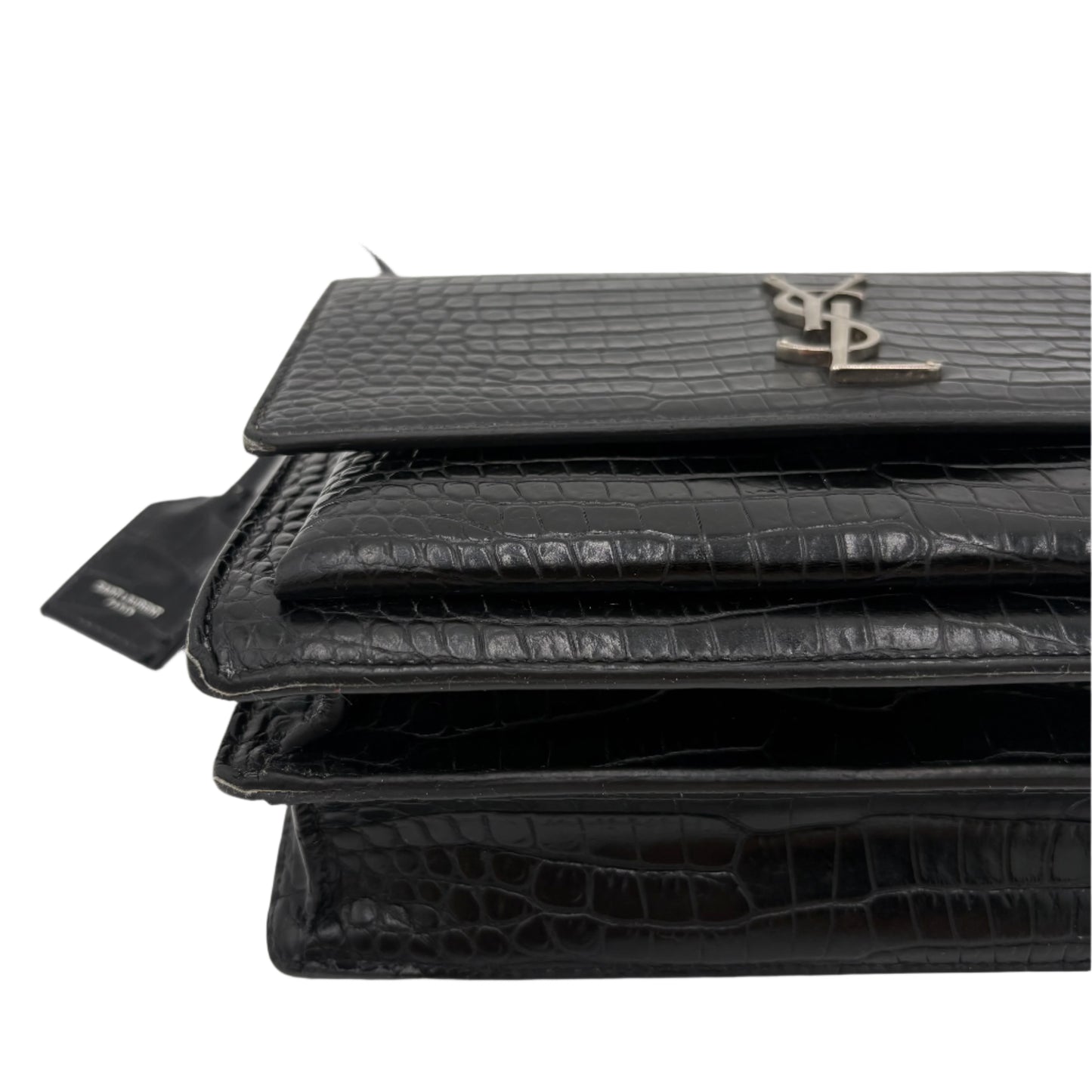 Saint Laurent Sunset Medium Croc-Embossed Crossbody Bag
