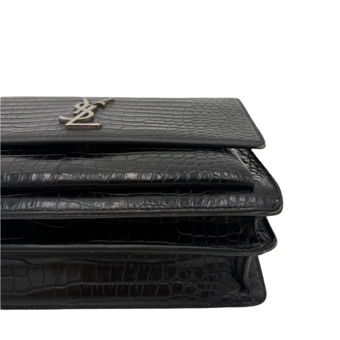 Saint Laurent Sunset Medium Croc-Embossed Crossbody Bag