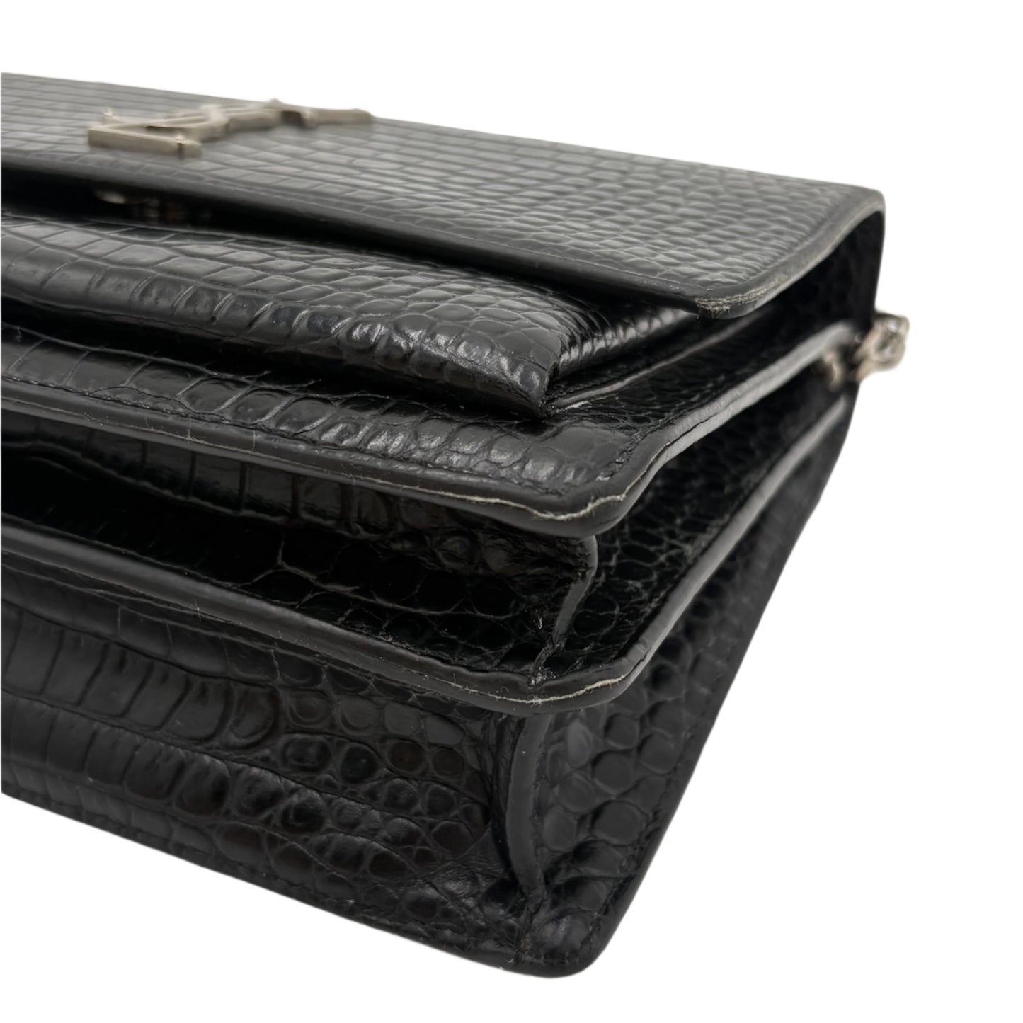Saint Laurent Sunset Medium Croc-Embossed Crossbody Bag