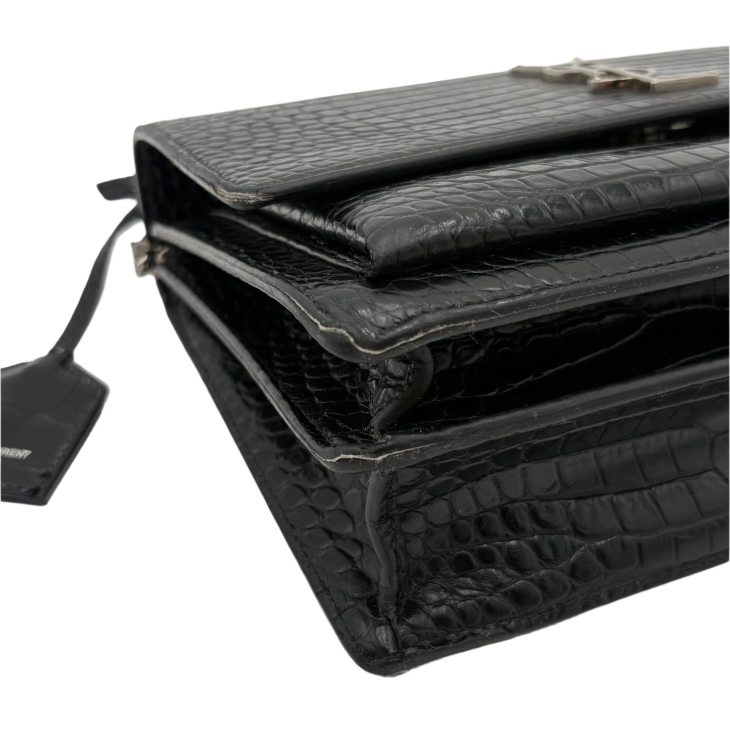 Saint Laurent Sunset Medium Croc-Embossed Crossbody Bag