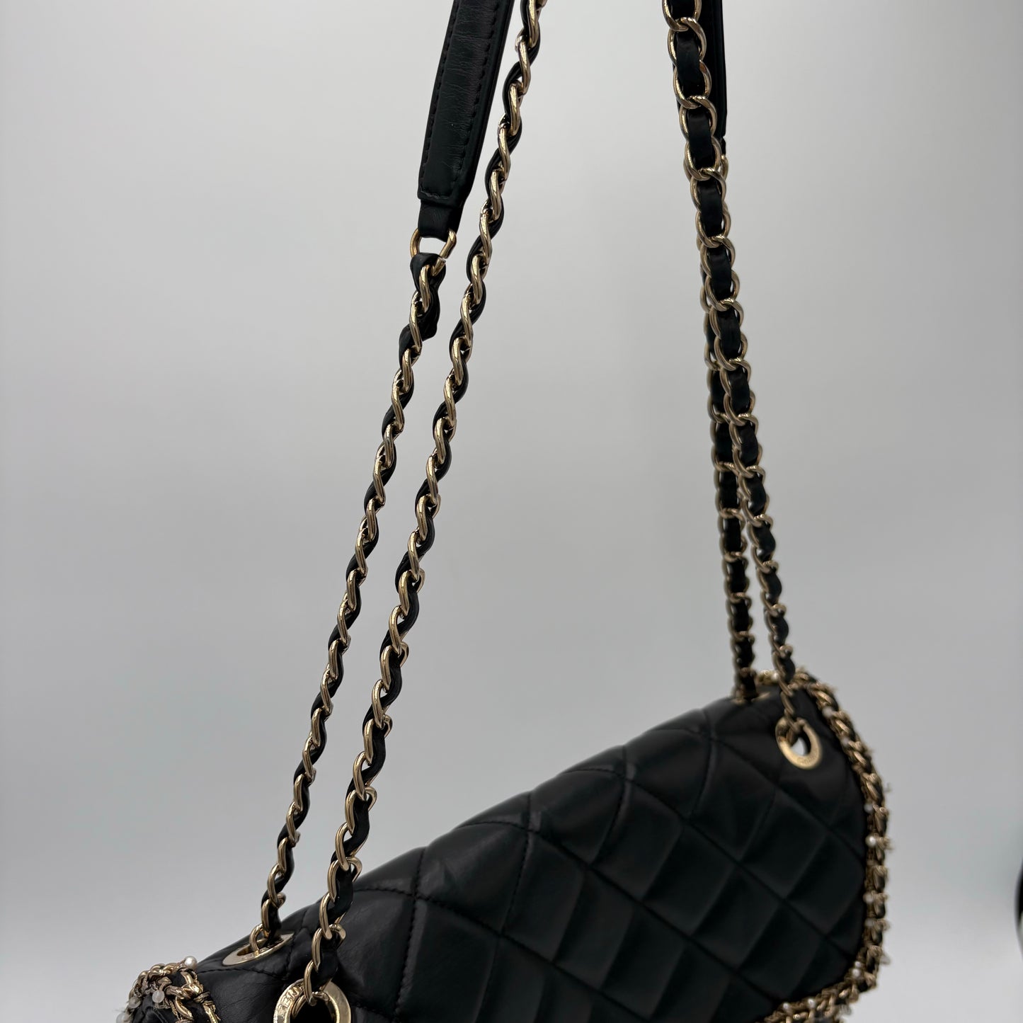 Chipped Chanel Pearl Chain Around Flap Bag