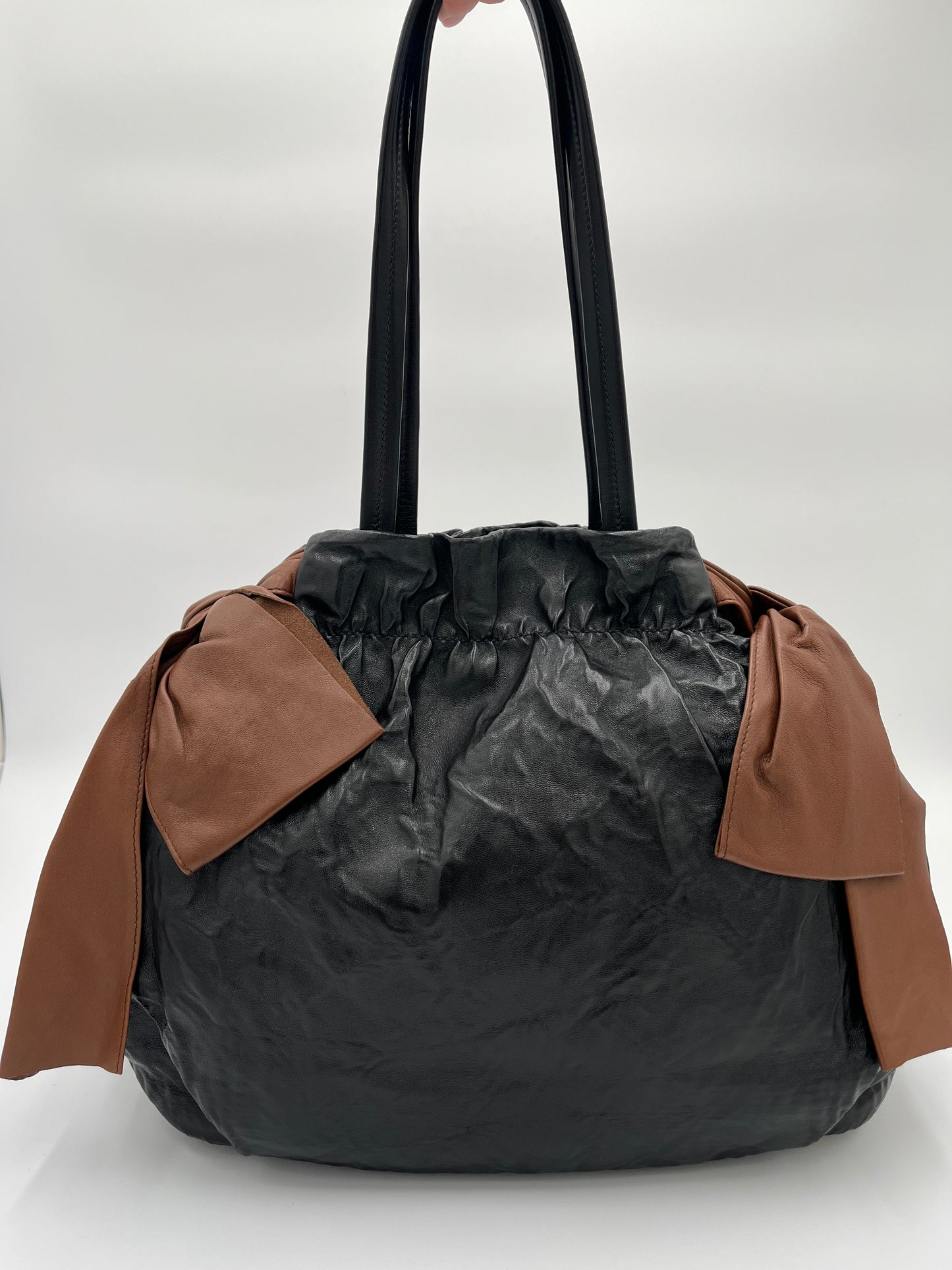 Prada Bow Nappa Satchel Bag-Black/Brown