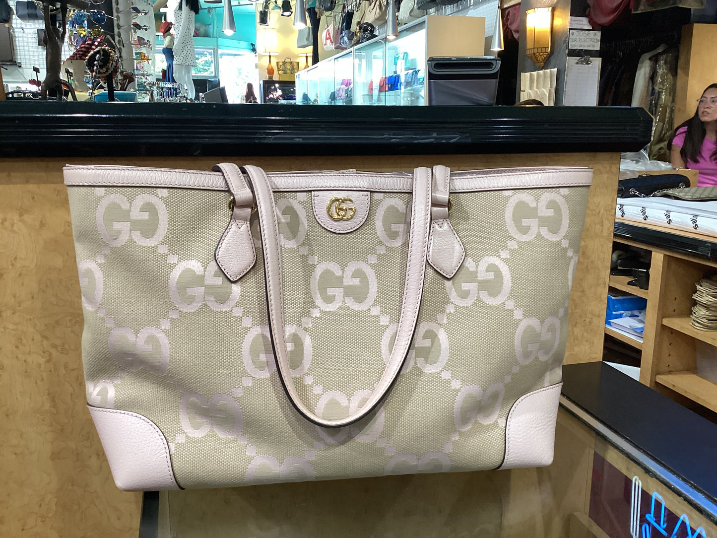 Gucci Jumbo GG Textured Dollar Ophidia Shopping Tote