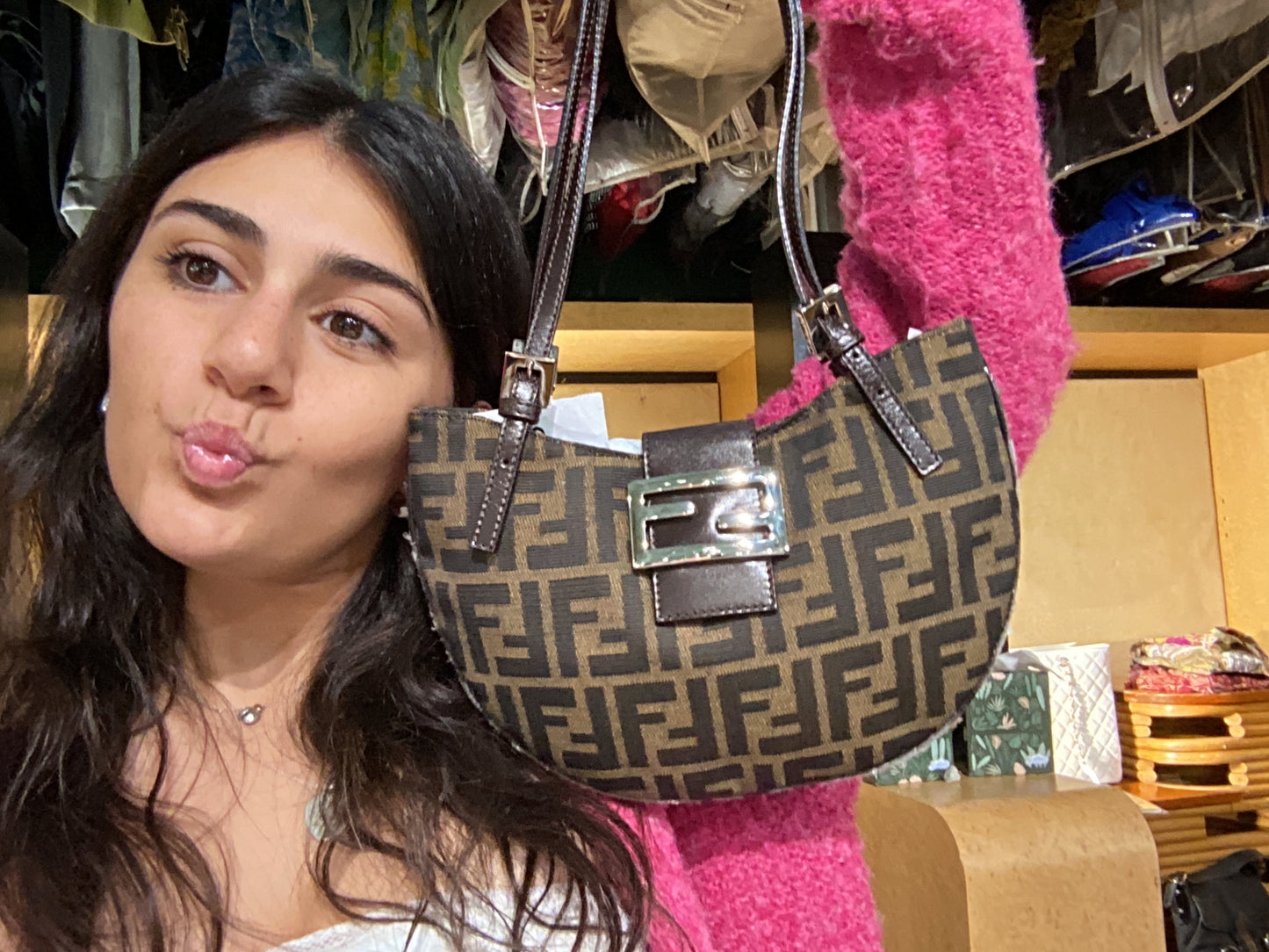 Fendi FF Half Moon Zucca Bag
