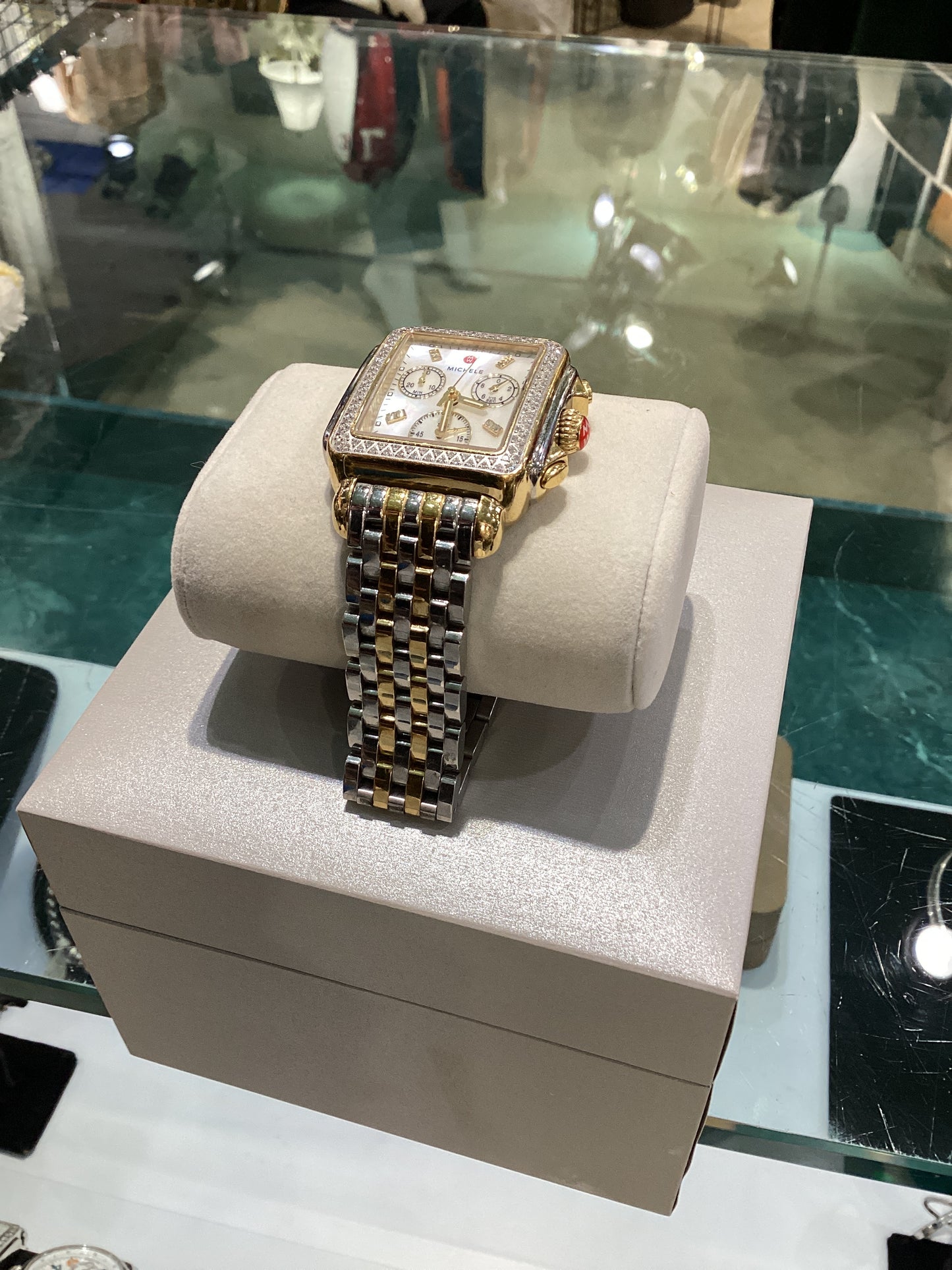 Michele Signature Deco Diamond Chronograph Watch