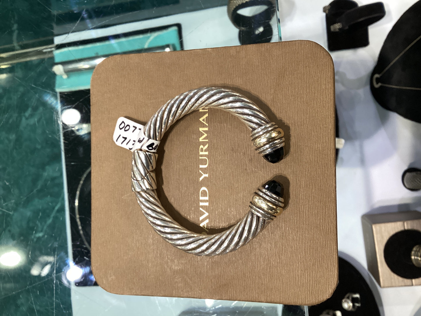 In Box David Yurman Faceted Black Onyx Hinged Bracelet