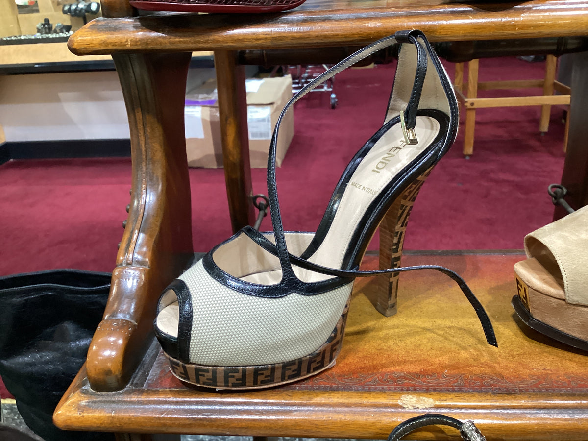 Fendi Zucca Cross Strap Pumps