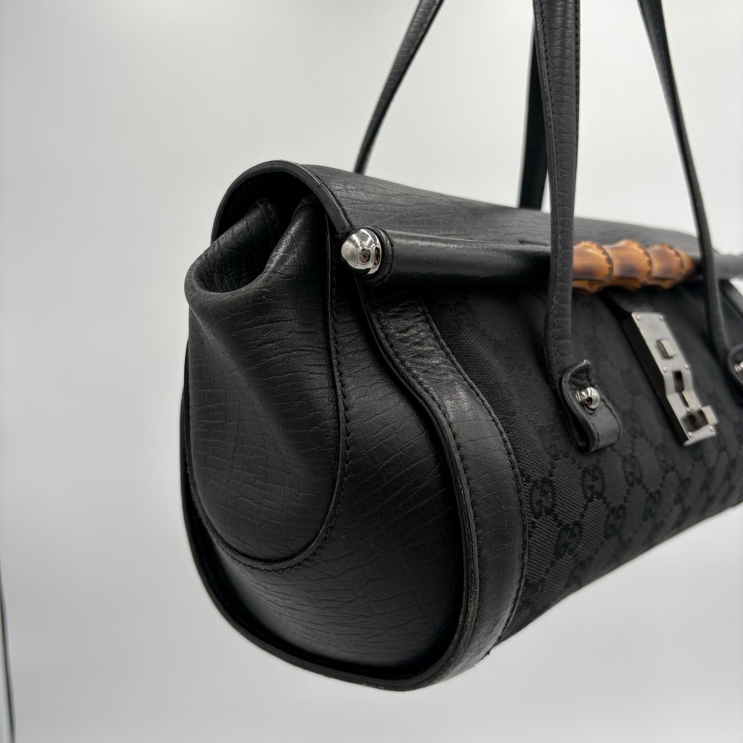 Gucci GG Bamboo Leather/Canvas Bullet Bag