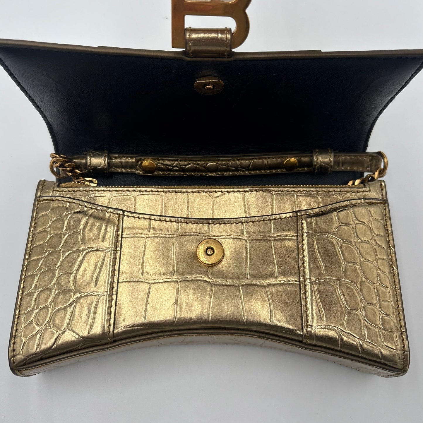 Balenciaga Gold Croc Small Hourglass  Bag