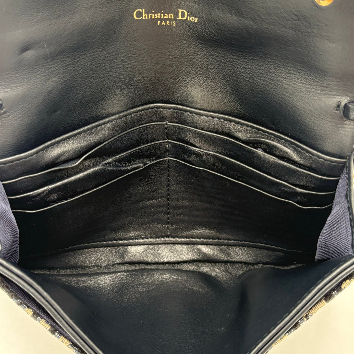 Christian Dior Saddle Pouch with Chain Blue Oblique Jacquard