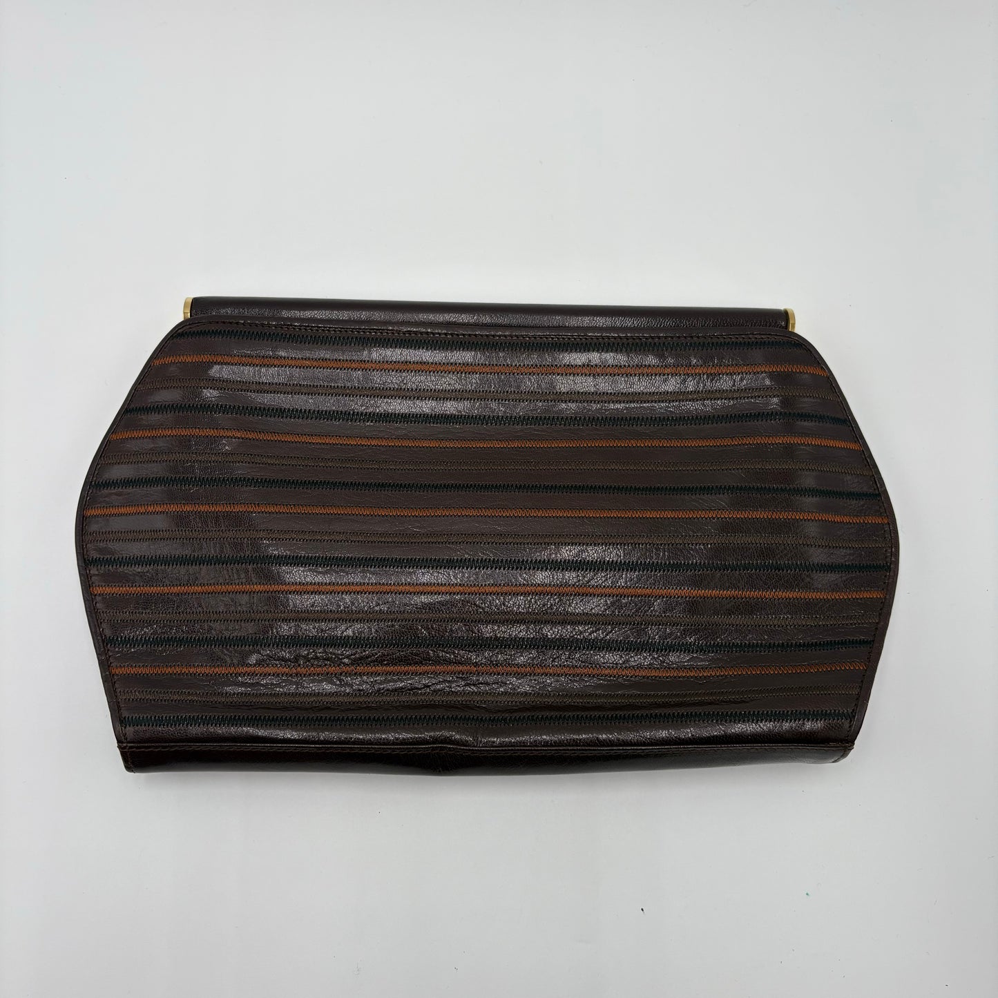 1970's Fendi Zig Zag Stitch Leather Clutch
