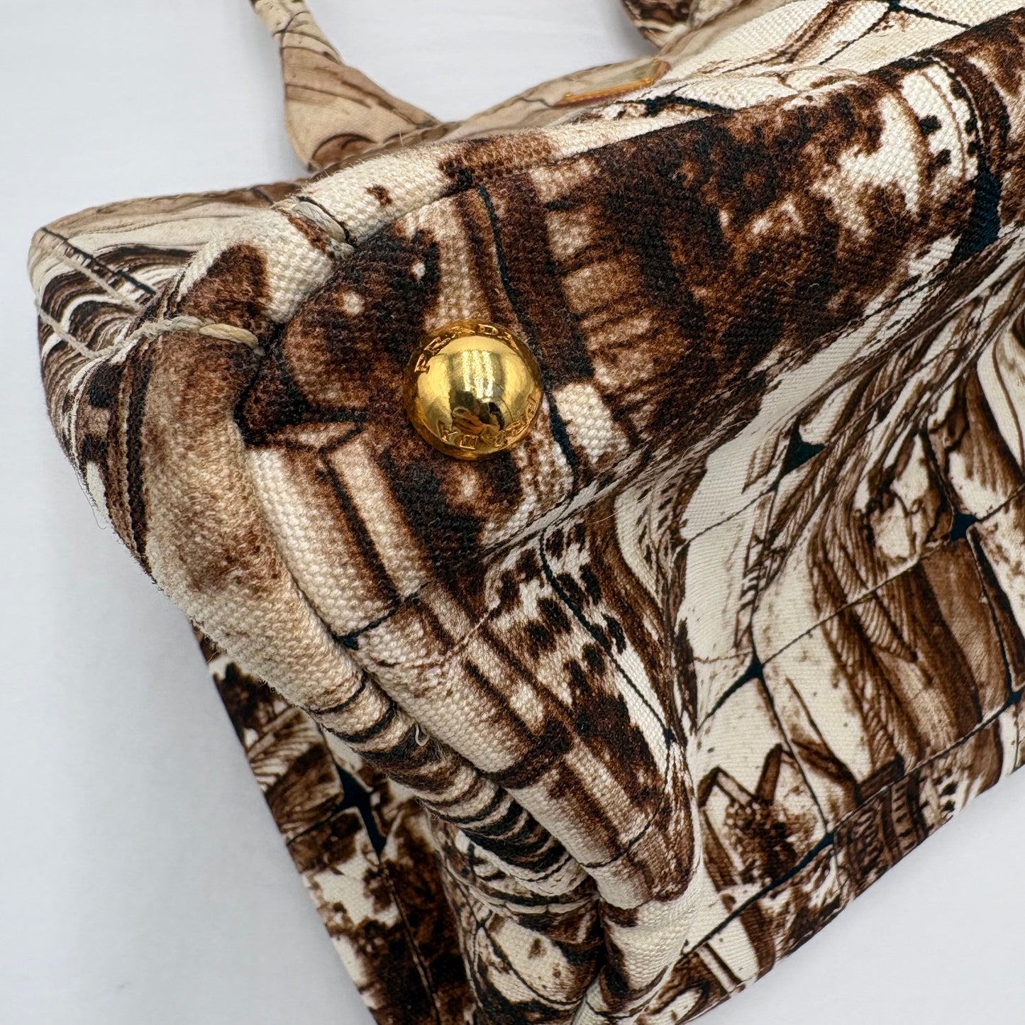 2010 Prada Brown/Tan Printed Canvas Tote